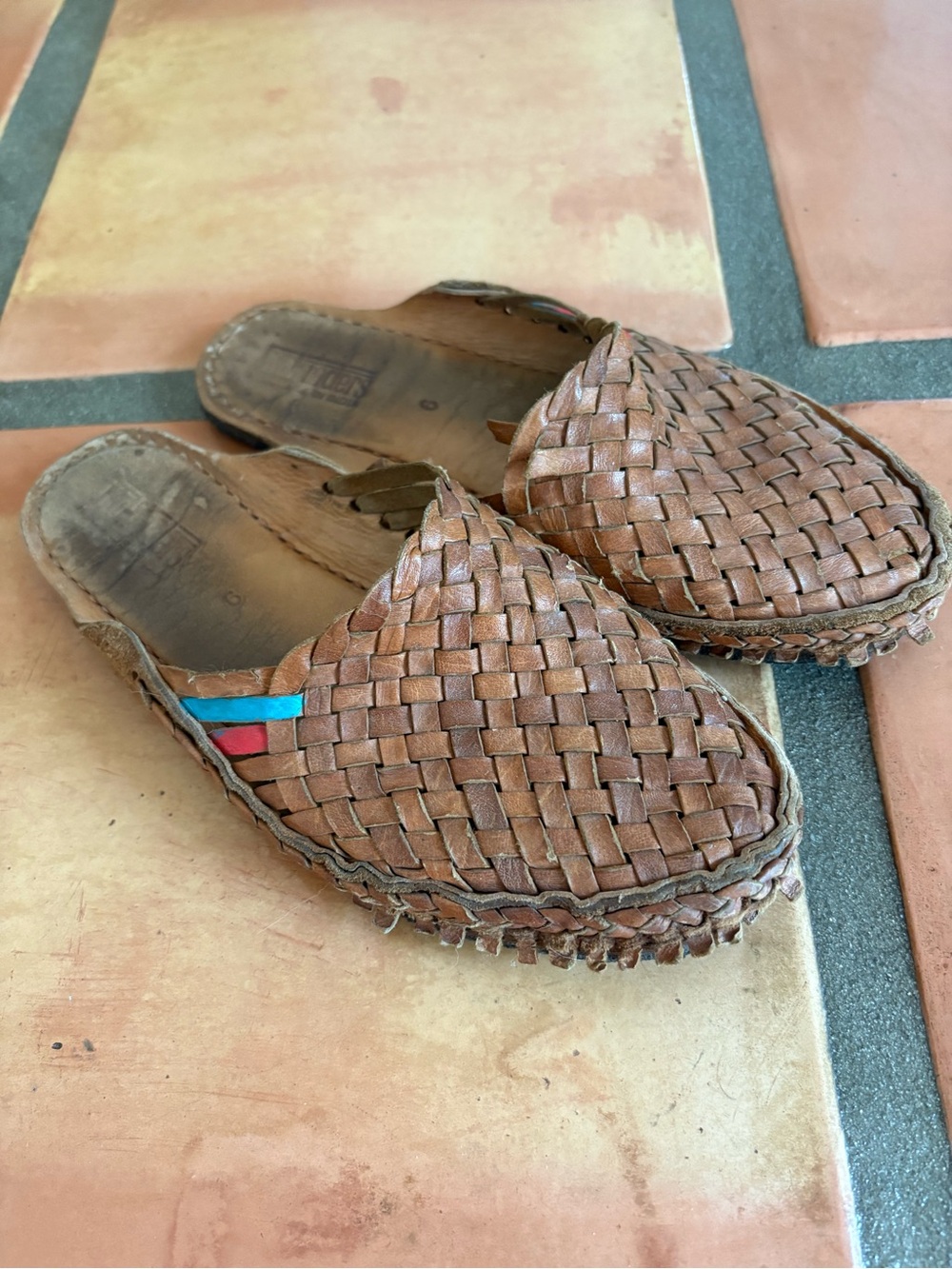 Woven Leather Slip-On Mules with Accent Stripes